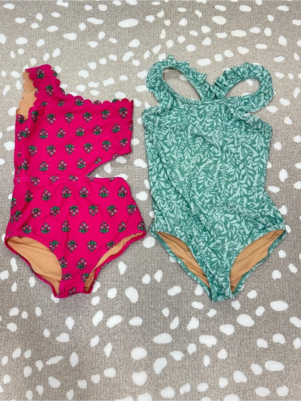 Bundle Crewcuts one piece swimsuit sage ruffle girl block print floral scalloped